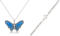Macy's Marcasite and Blue Agate & Blue Topaz (1/3 ct. t.w.) Butterfly Pendant+18" Chain in Sterling Silver